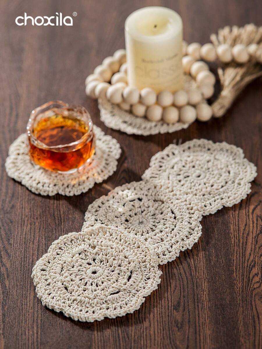 SHEIN choxila زينة رمضان حصيرة طاولة كروشيه دانتيل يدوية