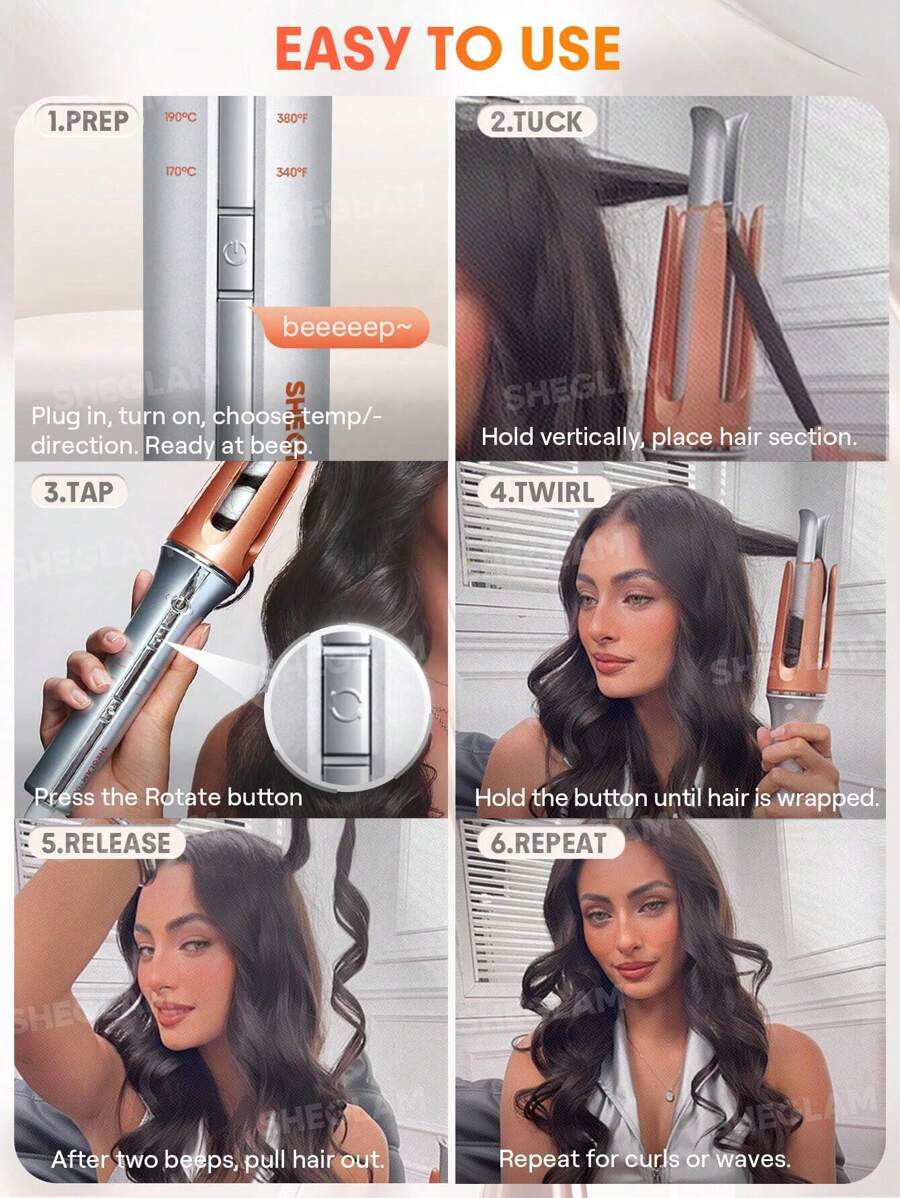 SHEGLAM HAIR مكواة تجعيد تلقائية مع 3 درجات حرارة