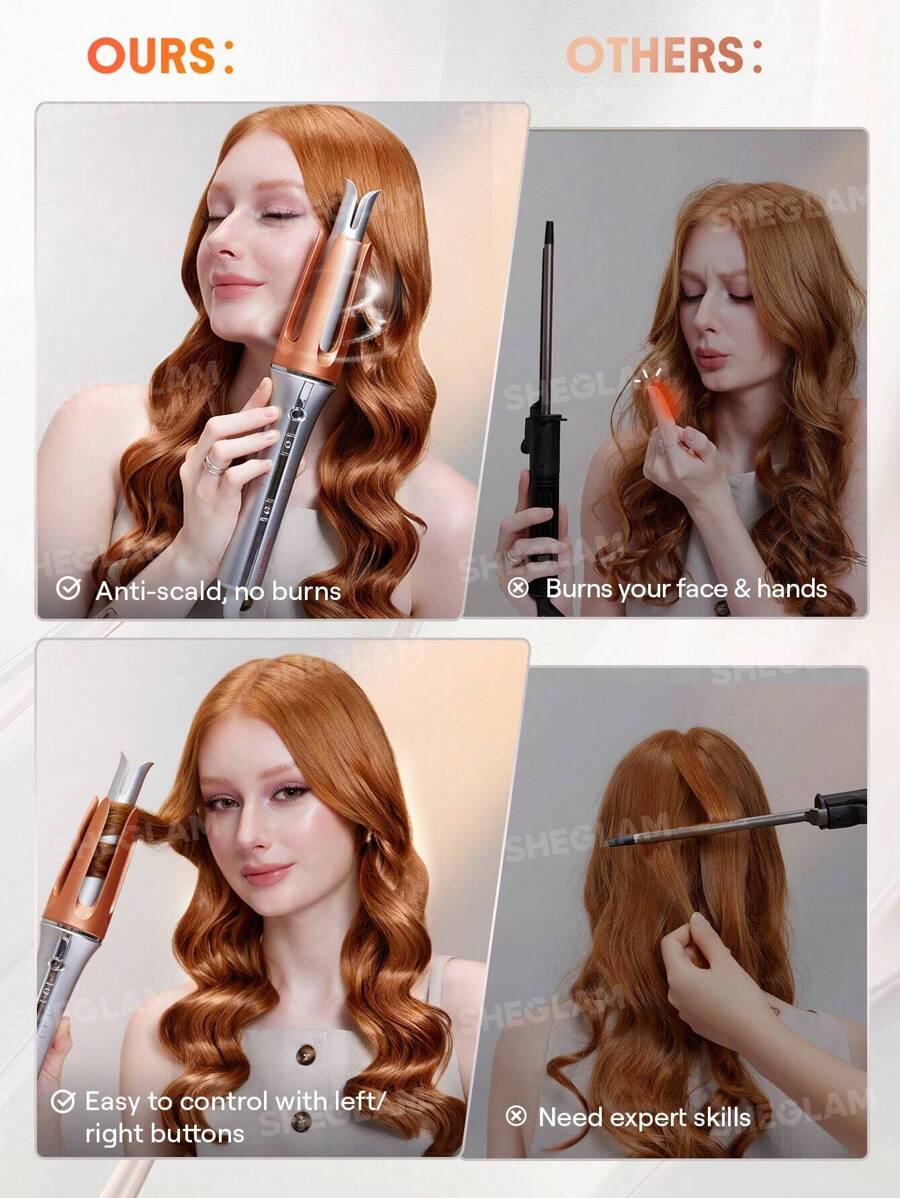 SHEGLAM HAIR مكواة تجعيد تلقائية مع 3 درجات حرارة