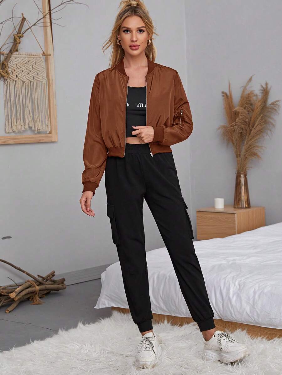 SHEIN Essnce جاكيت نسائي قصير بسحاب