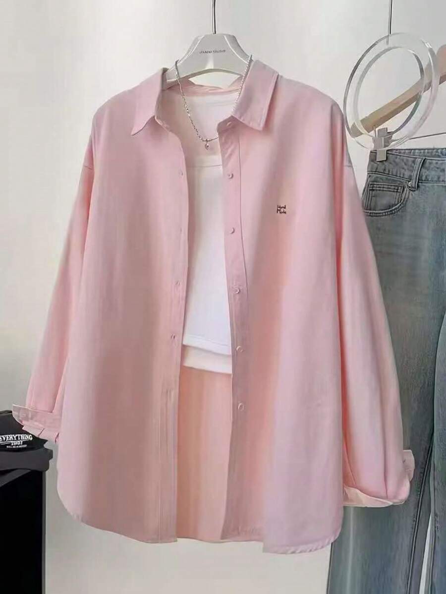 SHEIN قميص نسائي طويل الأكمام مزين بأزرار