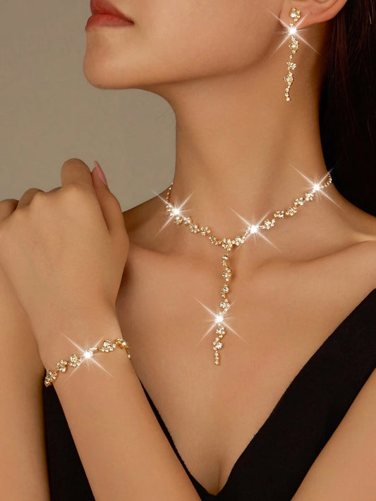 SHEIN طقم مجوهرات ذهبي 3 قطع بتصميم أنيق