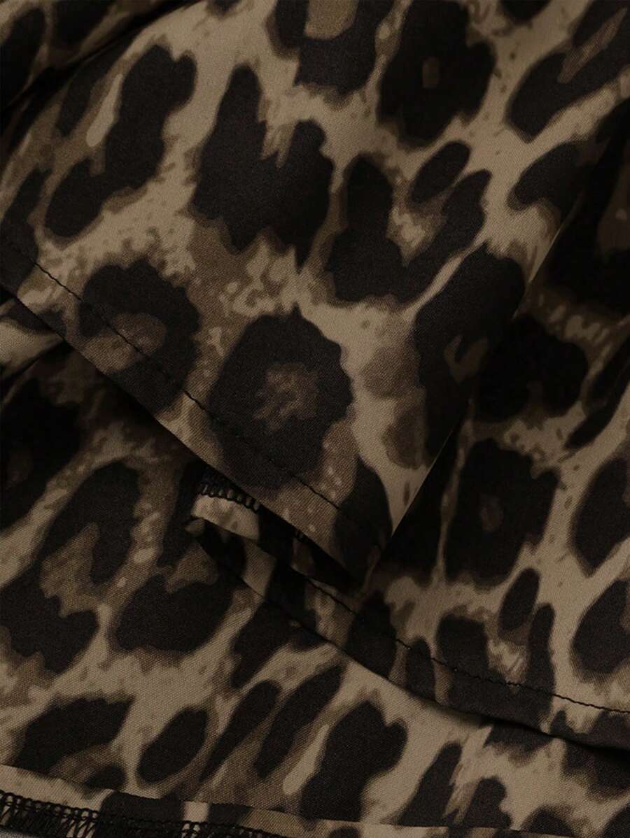 SHEIN Sweetra فستان قصير بطبعة جلد الفهد بظهر مكشوف