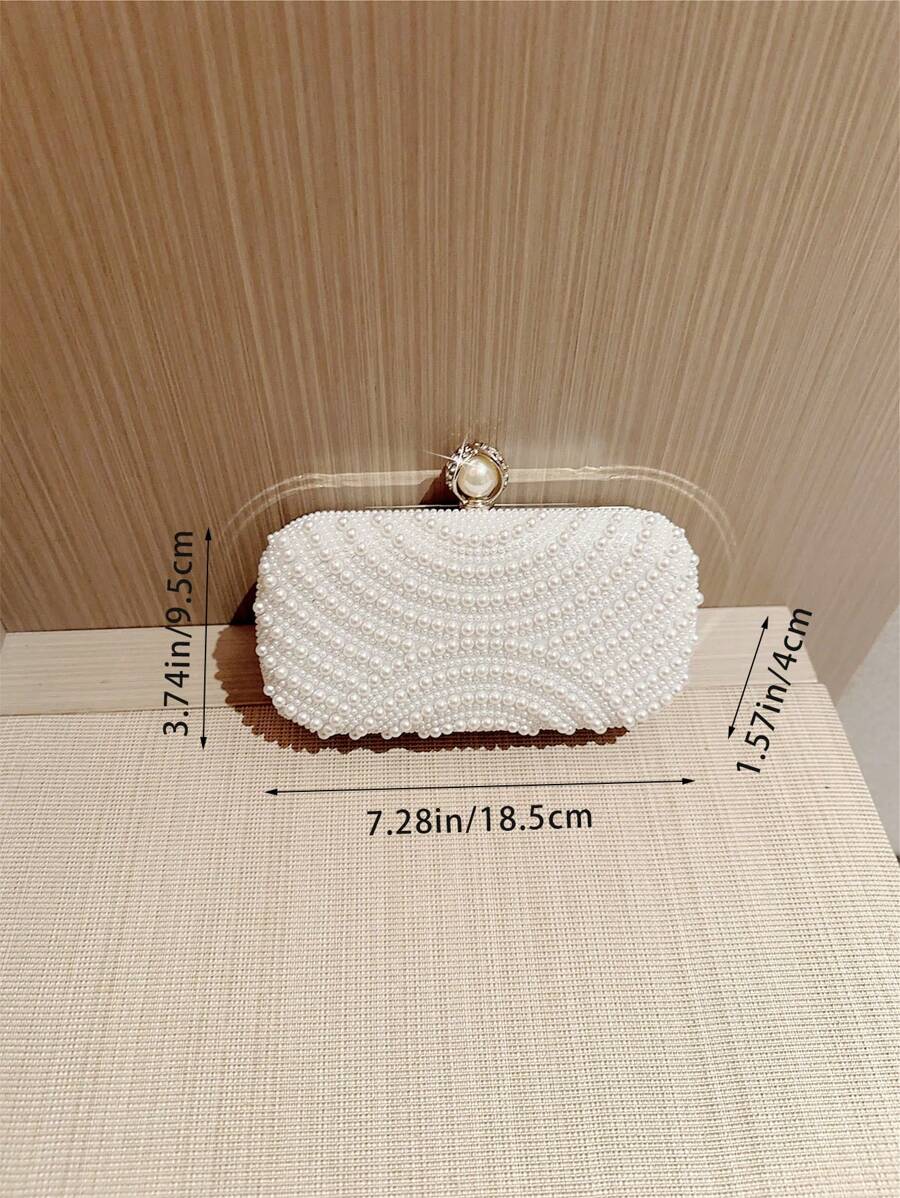 SHEIN حقيبة سهرة لؤلؤية بيضاء مع سلسلة