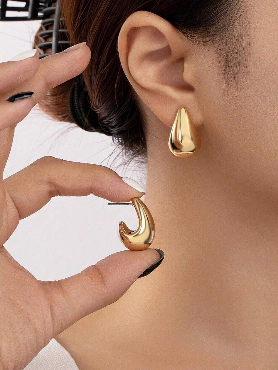 SHEIN مجموعة  أقراط بالذهب الأبيض 18 قيراط من الفولاذ المقاوم للصدأ