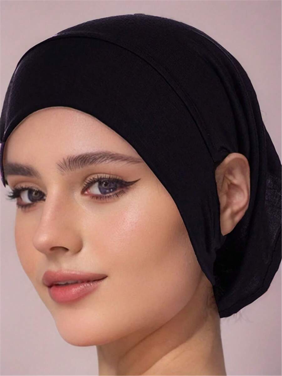 SHEIN قبعة حجاب نسائية بلون أسود مع فتحة للأذن