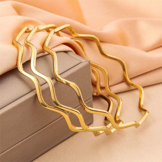 SHEIN طقم 3 أساور فولاذ مطلي بتصميم موجي