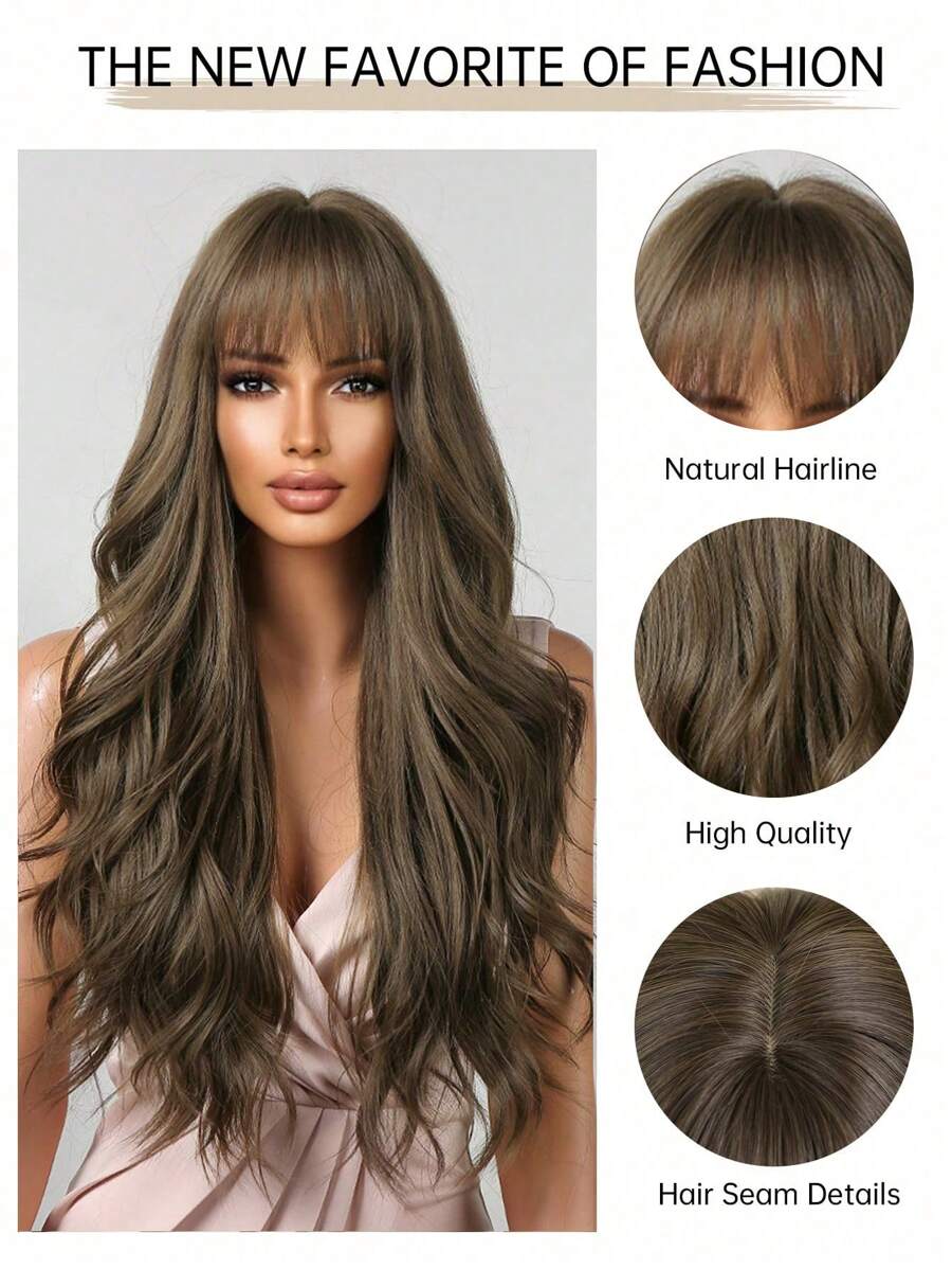 SHEIN باروكة شعر مجعد طويل 26 بوصة بني مقاومة للحرارة