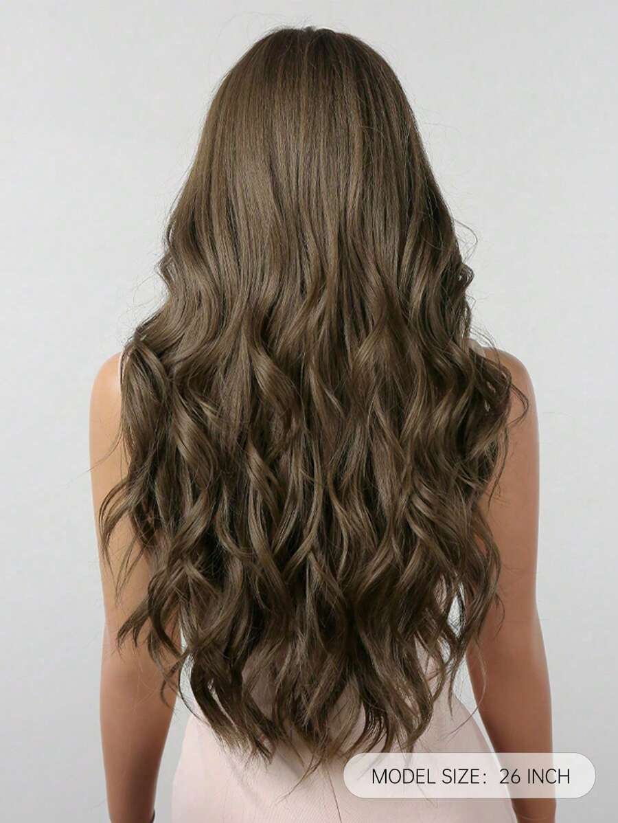 SHEIN باروكة شعر مجعد طويل 26 بوصة بني مقاومة للحرارة