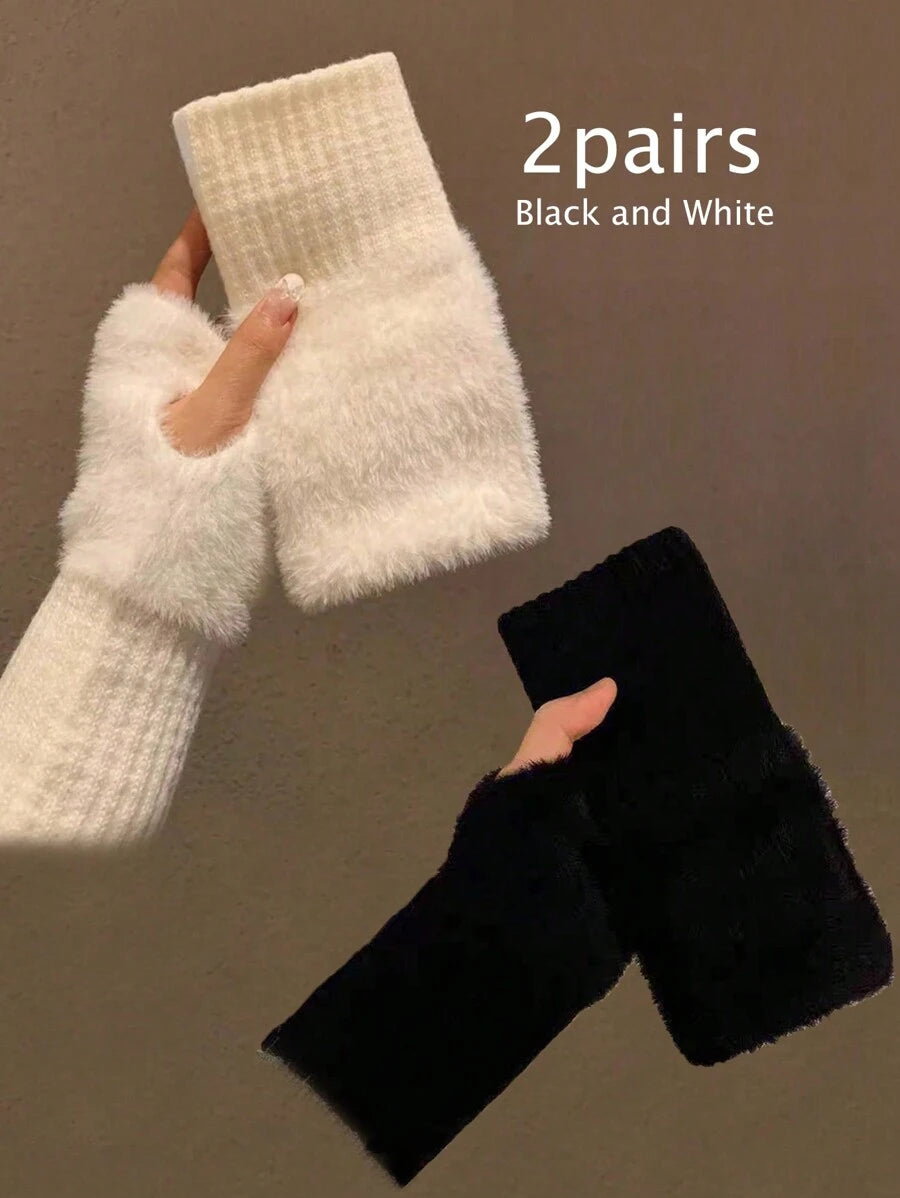 SHEIN طقم قفازات نسائية بدون أصابع دافئة