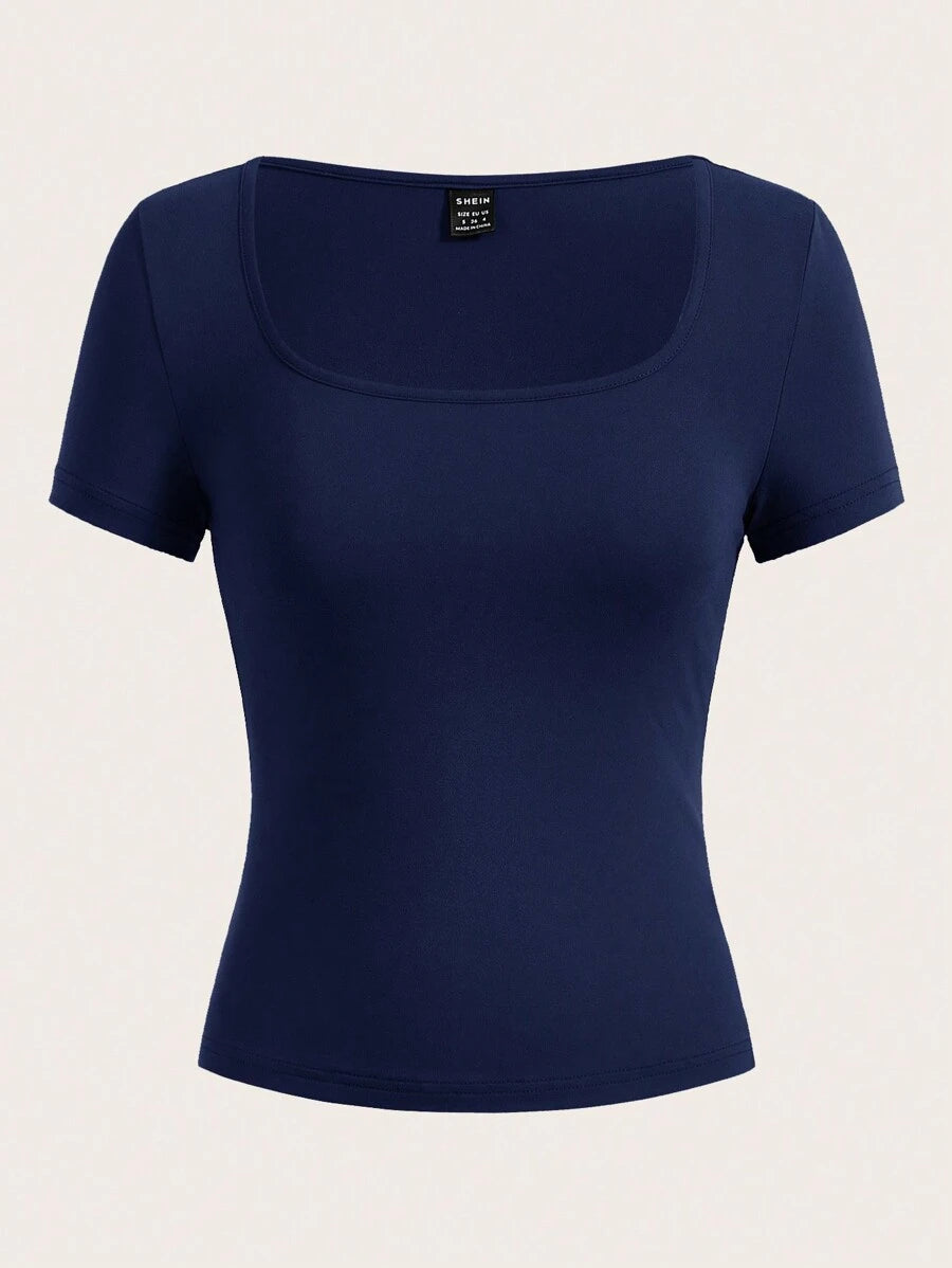 SHEIN EZwear طقم 3 قطع تي شيرت بياقة مربعة وأكمام قصيرة