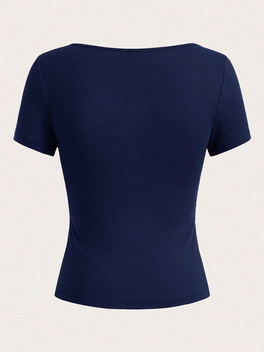 SHEIN EZwear طقم 3 قطع تي شيرت بياقة مربعة وأكمام قصيرة