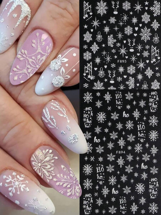 SHEIN ملصقات أظافر 2 قطعة برفرفات بيضاء لامعة نجوم وقلوب وغزلان