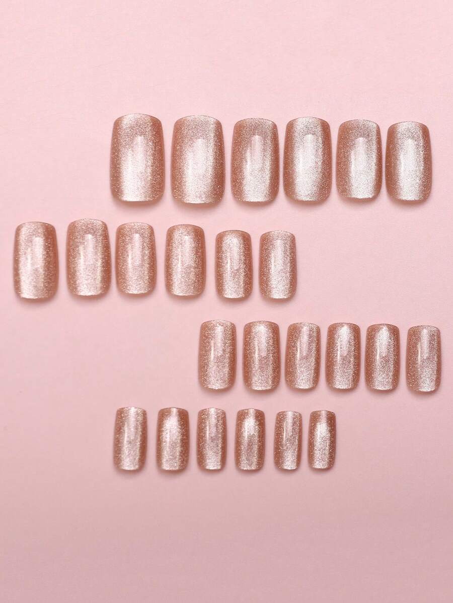 SHEIN أظافر 24 قطعة مربعة قصيرة بتصميم عين القطة مع غراء وملف