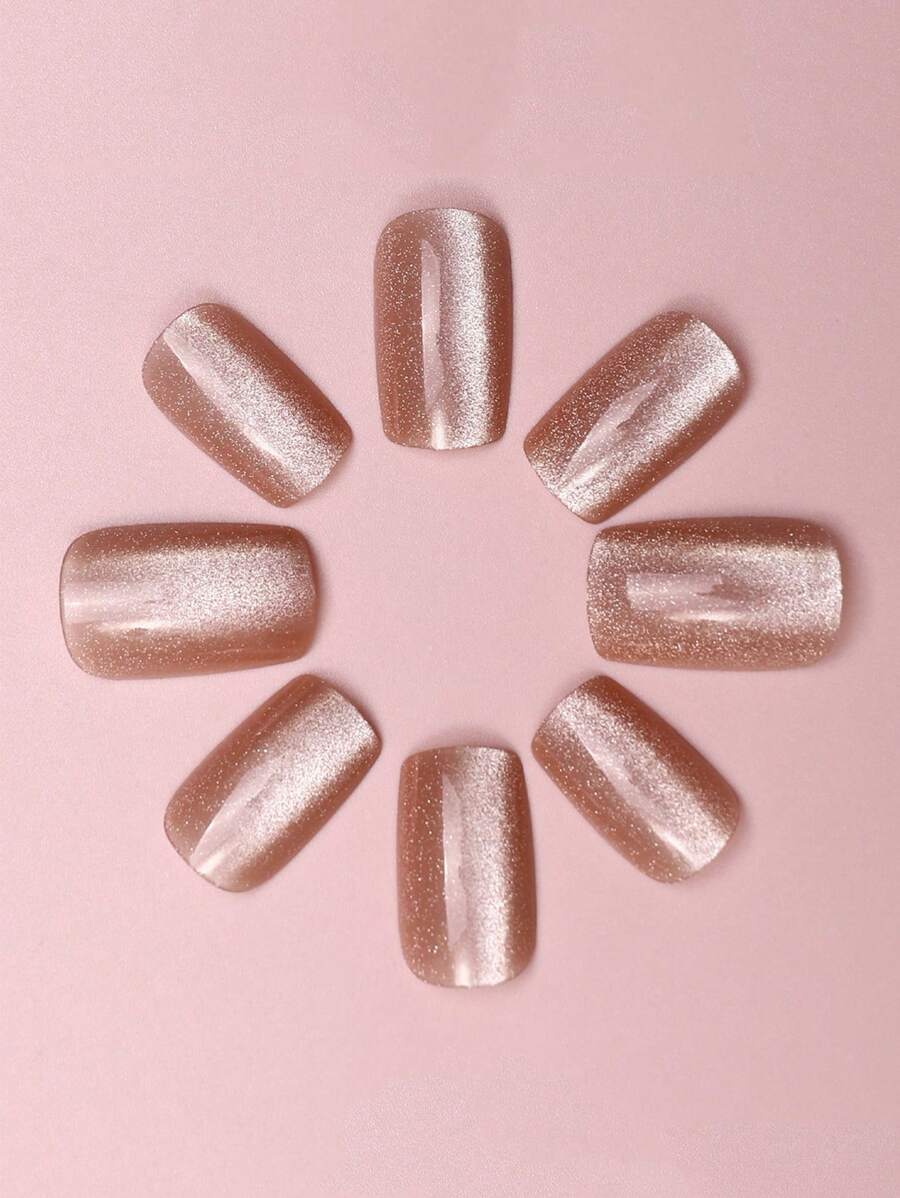 SHEIN أظافر 24 قطعة مربعة قصيرة بتصميم عين القطة مع غراء وملف