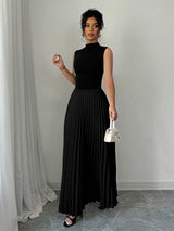SHEIN Elenzga فستان أسود بدون أكمام بياقة وطيات