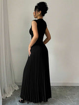 SHEIN Elenzga فستان أسود بدون أكمام بياقة وطيات