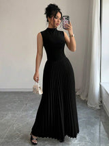 SHEIN Elenzga فستان أسود بدون أكمام بياقة وطيات