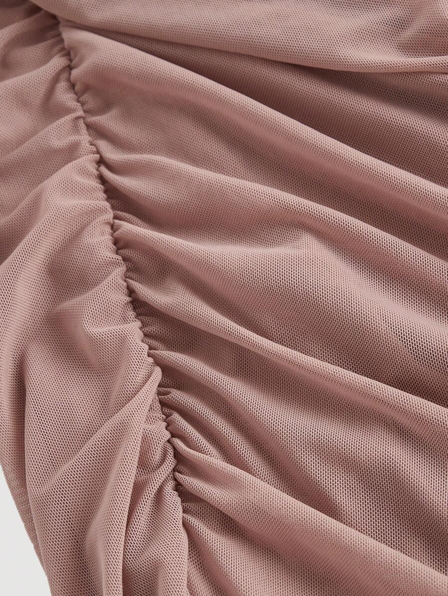 SHEIN MOD فستان طويل وردي بياقة حلقية وذيل سمكة