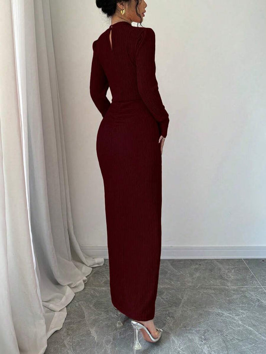 SHEIN Elenzga فستان طويل بأكمام طويلة وأكتاف مرتفعة