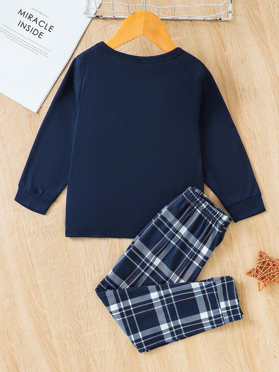 SHEIN طقم قميص وبنطال مربعات للأطفال بأكمام طويلة كاجوال