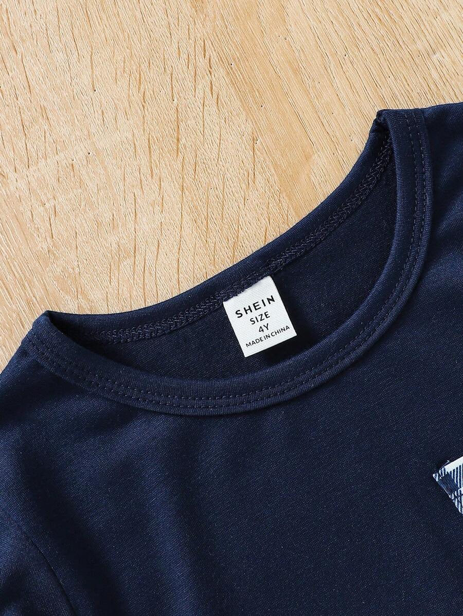 SHEIN طقم قميص وبنطال مربعات للأطفال بأكمام طويلة كاجوال