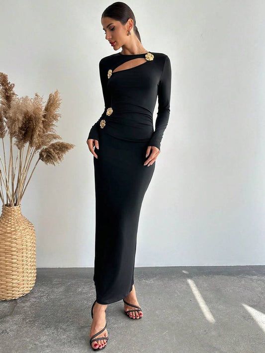 SHEIN Firerie فستان ماكسي اسود بتصميم كلاسيكي