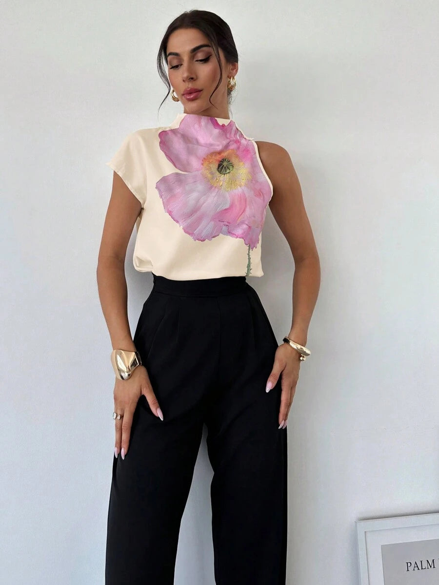 SHEIN Privé قميص جميل بنقشة طباعية وأربطة كتف