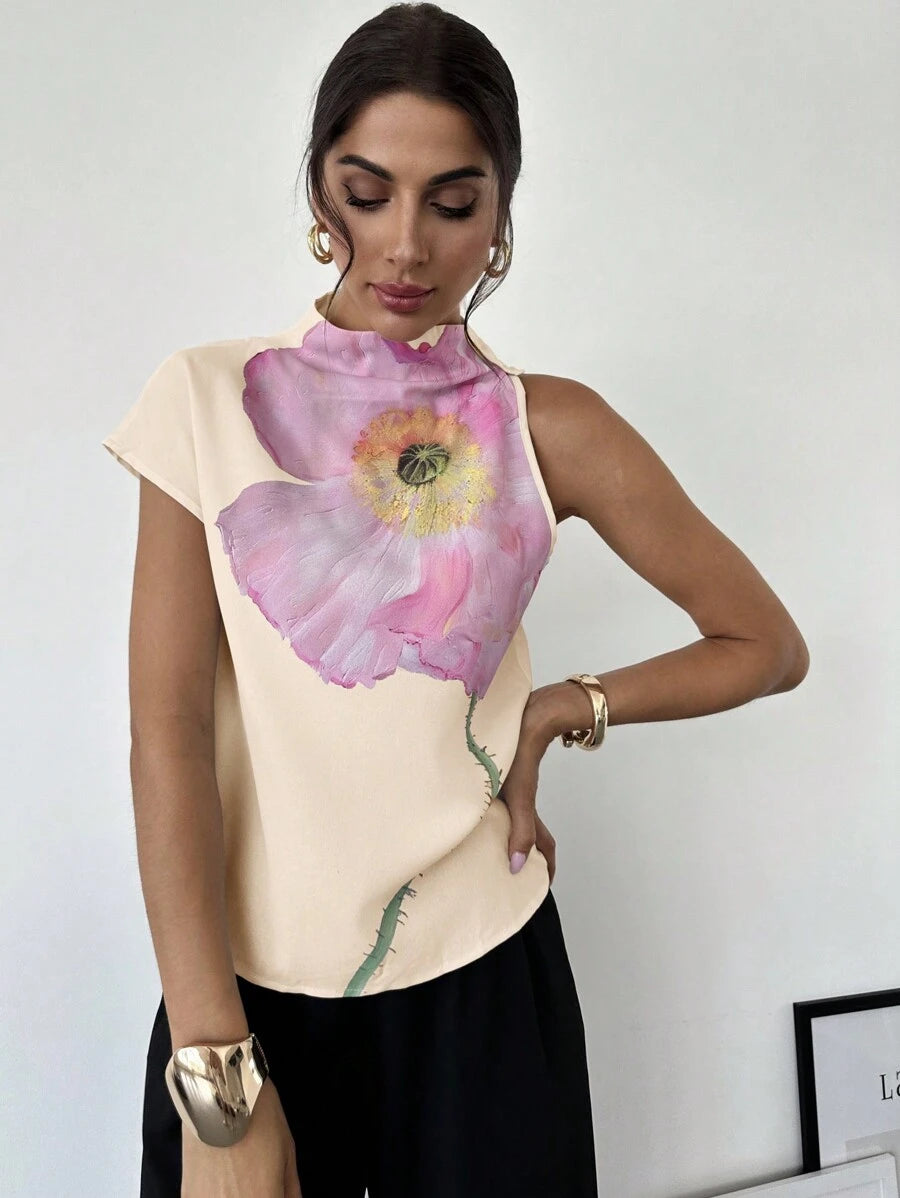 SHEIN Privé قميص جميل بنقشة طباعية وأربطة كتف