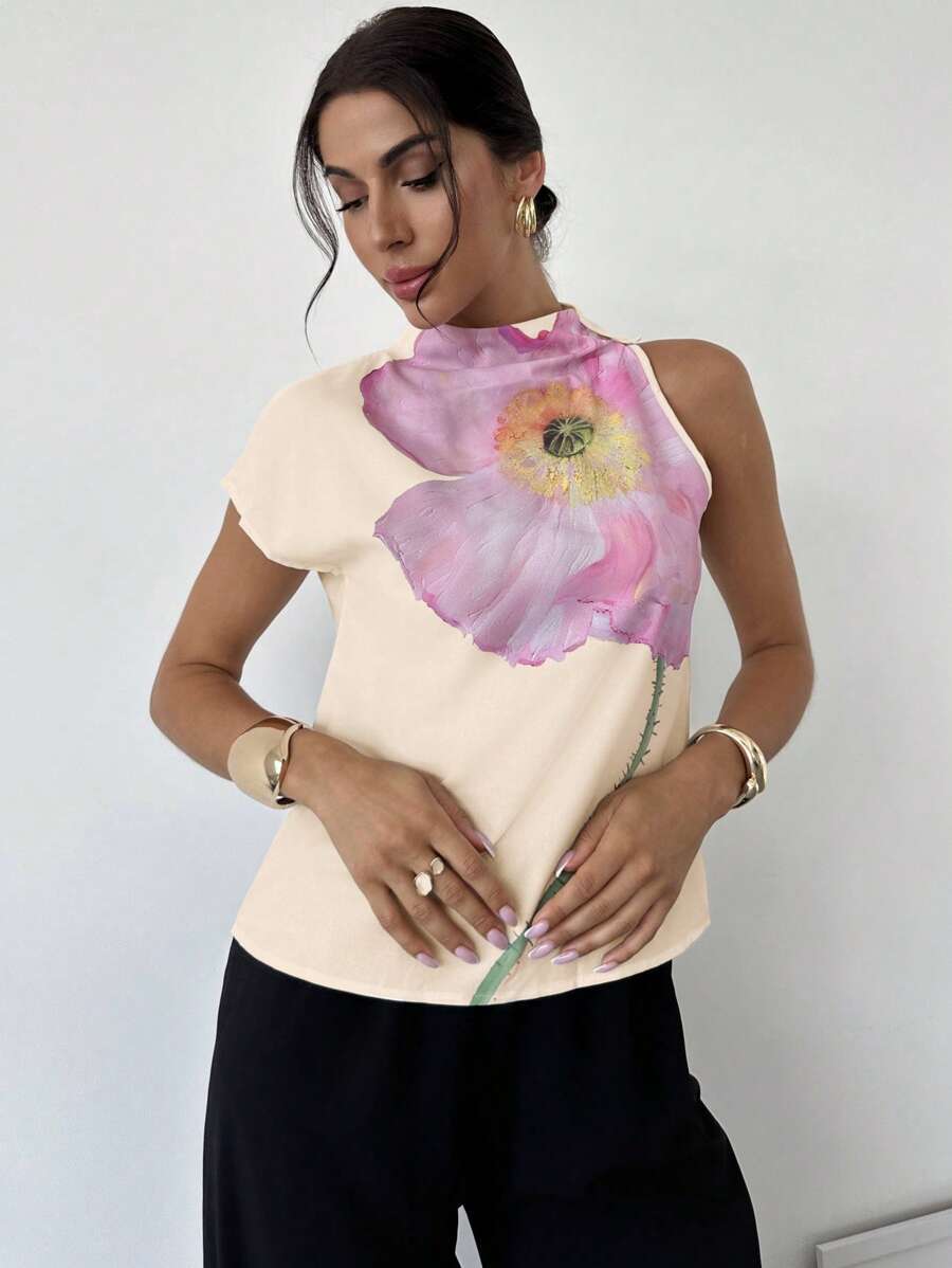SHEIN Privé قميص جميل بنقشة طباعية وأربطة كتف
