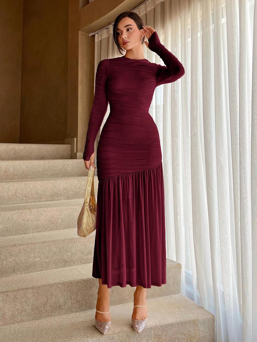 SHEIN Aloruh فستان احمر طويل أنيق
