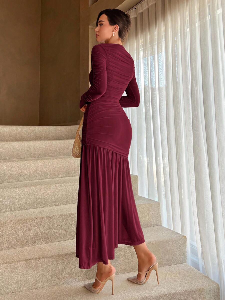 SHEIN Aloruh فستان احمر طويل أنيق