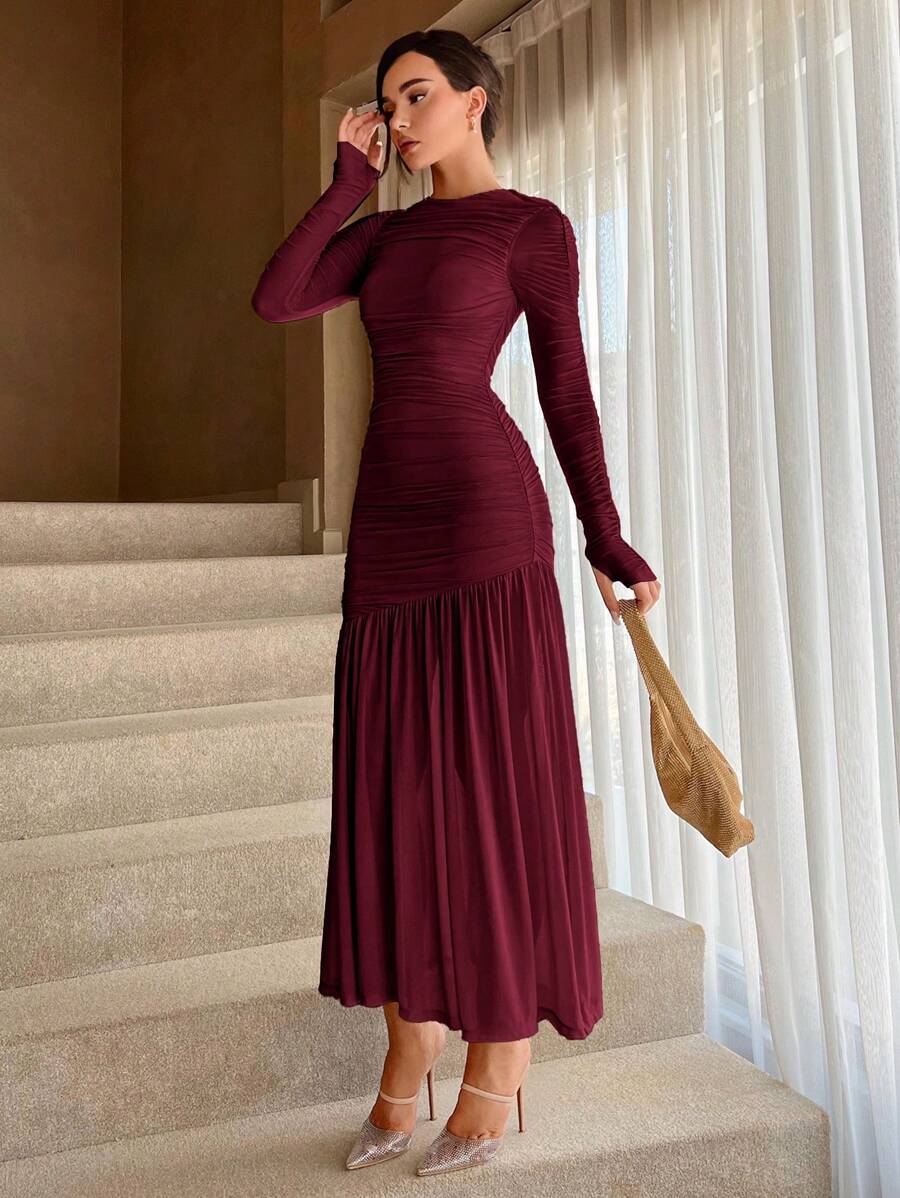 SHEIN Aloruh فستان احمر طويل أنيق