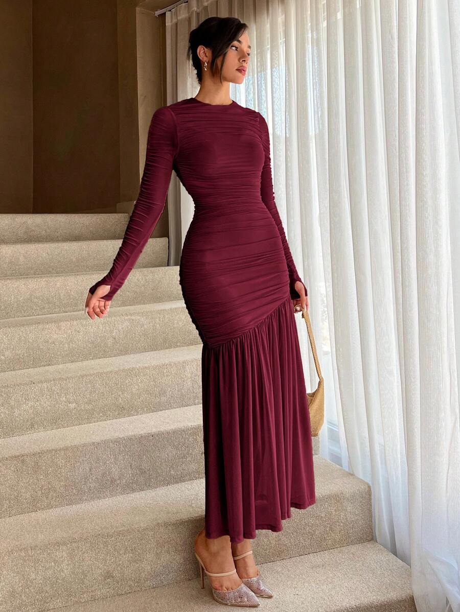 SHEIN Aloruh فستان احمر طويل أنيق