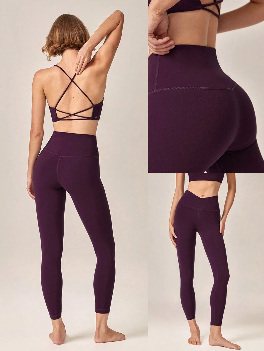 SHEIN GLOWMODE سروال يوجا بطول 24 بوصة ناعم وعالي المطاطية بخصر متشابك
