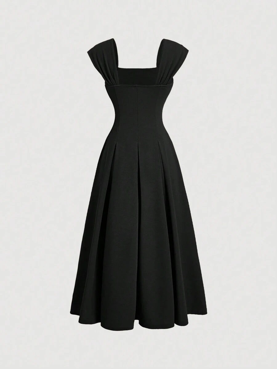 SHEIN MOD فستان أسود طويل بتصميم منثني أنيق