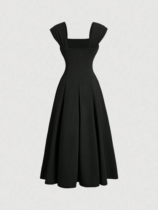 SHEIN MOD فستان أسود طويل بتصميم منثني أنيق