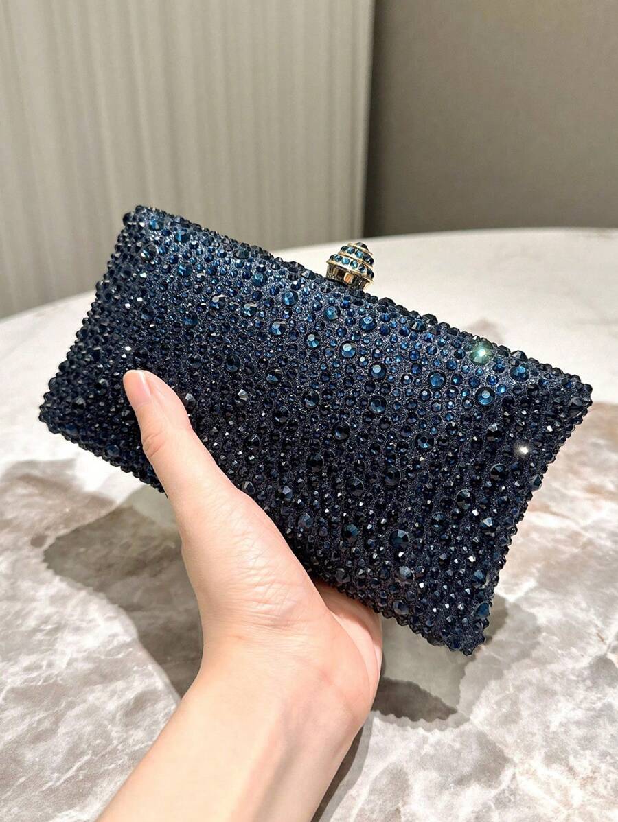 SHEIN حقيبة كلاتش مزينة بالراين ستون مع حزام سلسلة