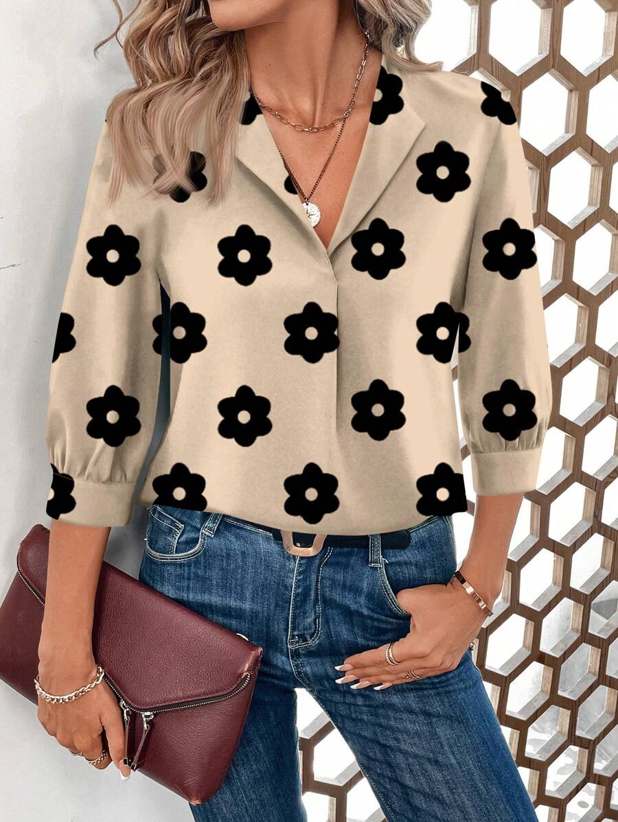 SHEIN LUNE بلوزة بطبعة نمر كاجوال أنيقة