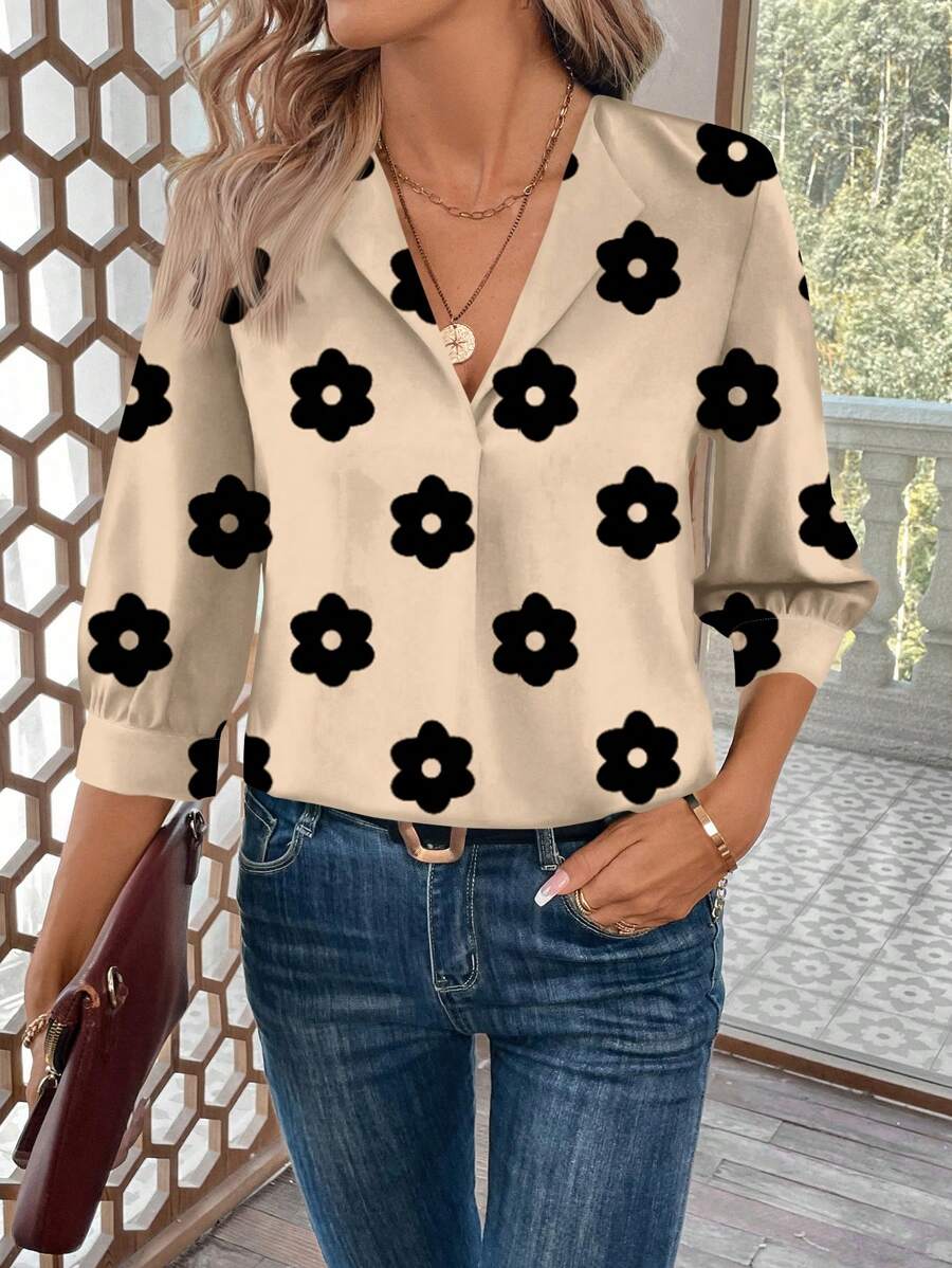 SHEIN LUNE بلوزة بطبعة نمر كاجوال أنيقة