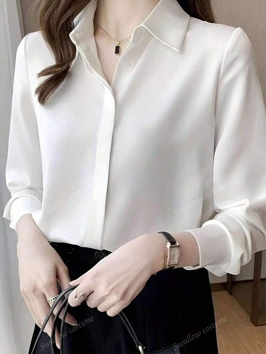 SHEIN قميص نسائي أنيق بتصميم هونغ كونغ