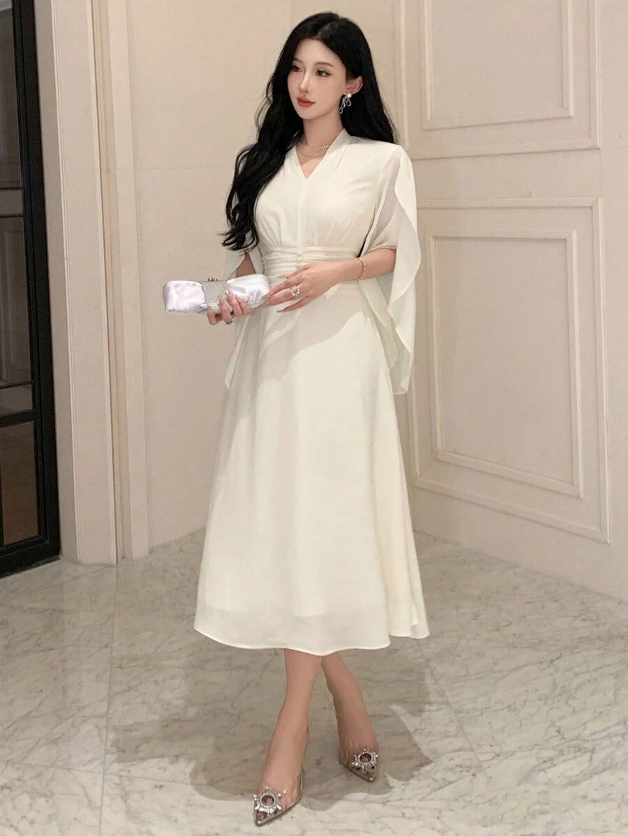 SHEIN DAZY فستان متوسط الطول بياقة وطيات من الشيفون