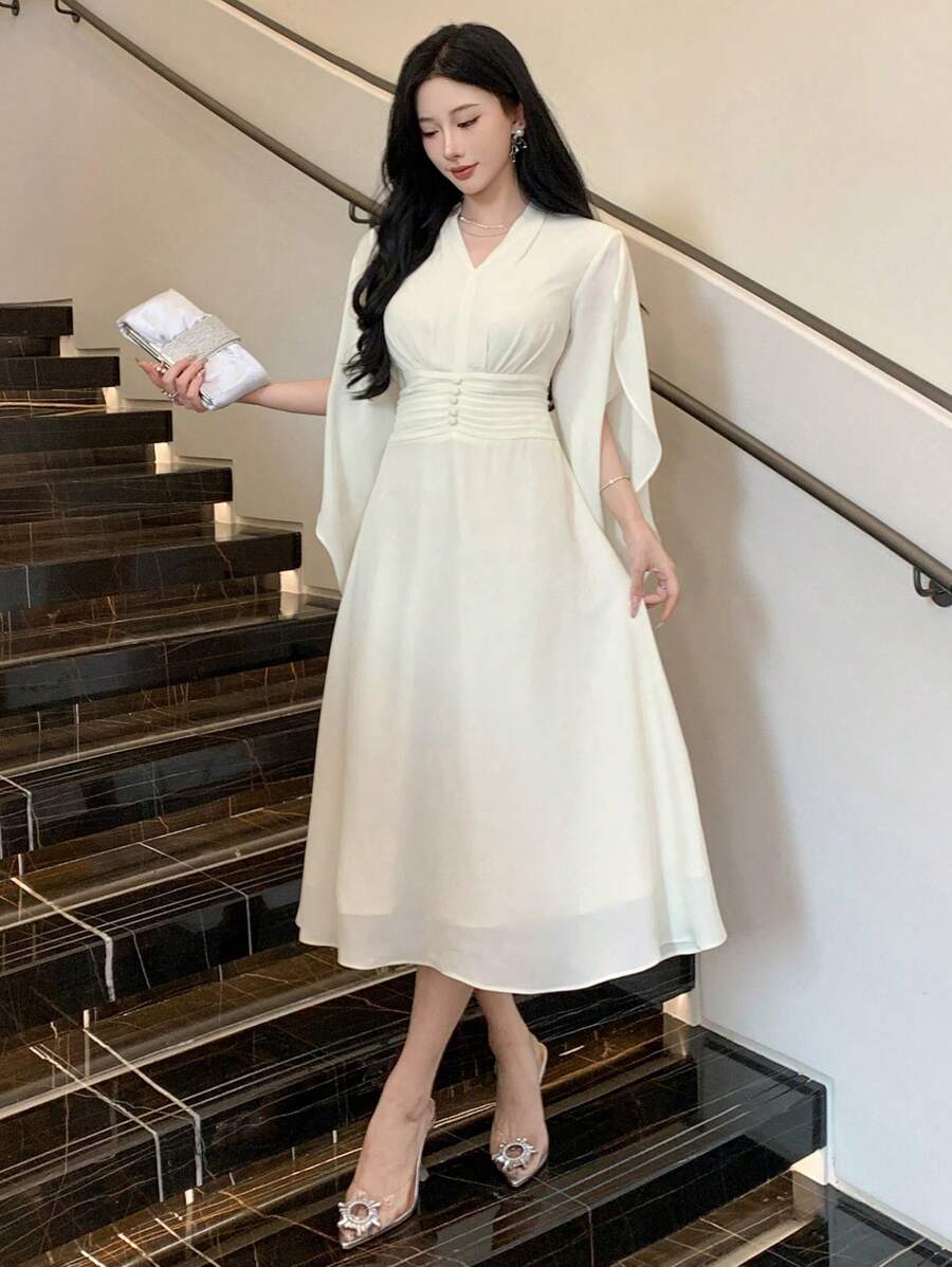 SHEIN DAZY فستان متوسط الطول بياقة وطيات من الشيفون