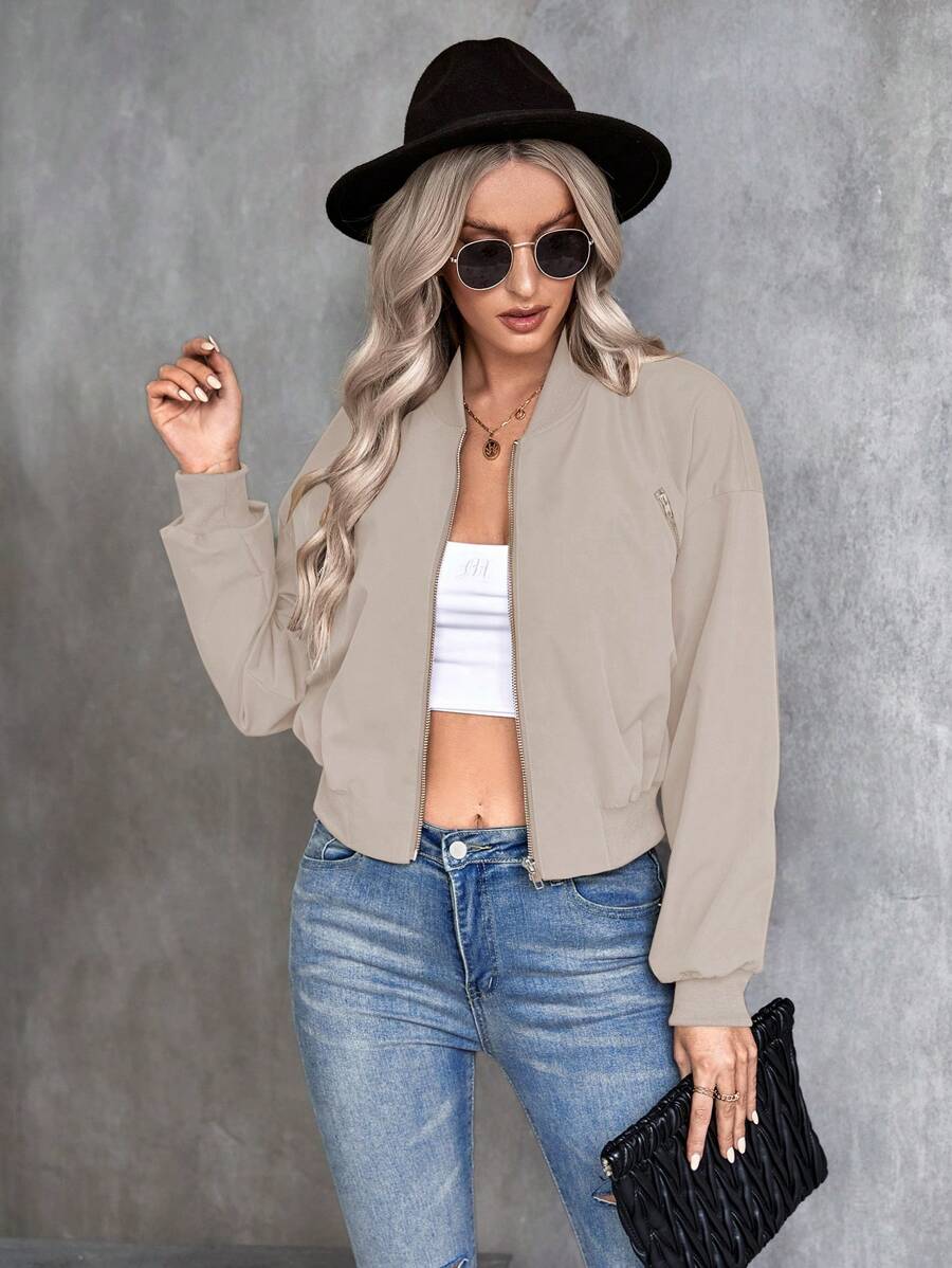 SHEIN LUNE جاكيت بومبر نسائي بسحاب وبلون مشمشي