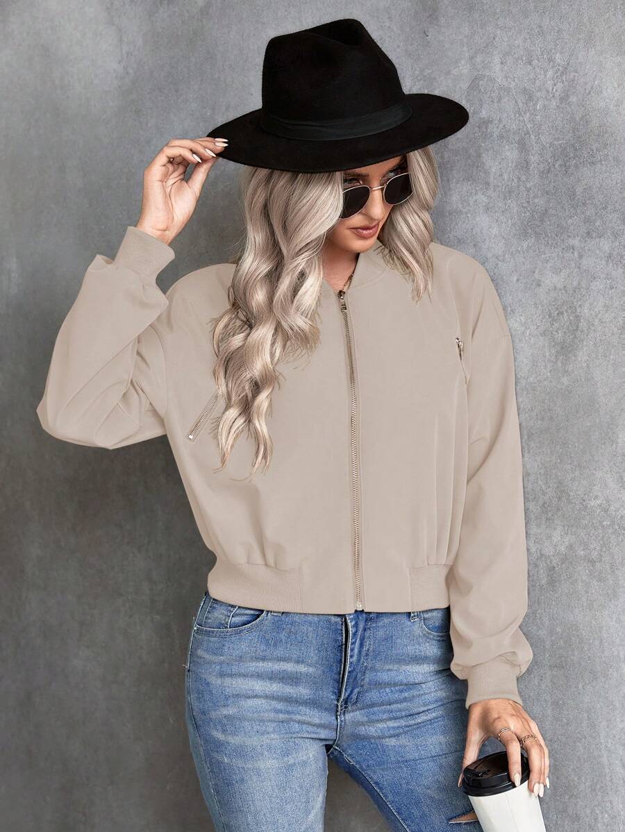 SHEIN LUNE جاكيت بومبر نسائي بسحاب وبلون مشمشي