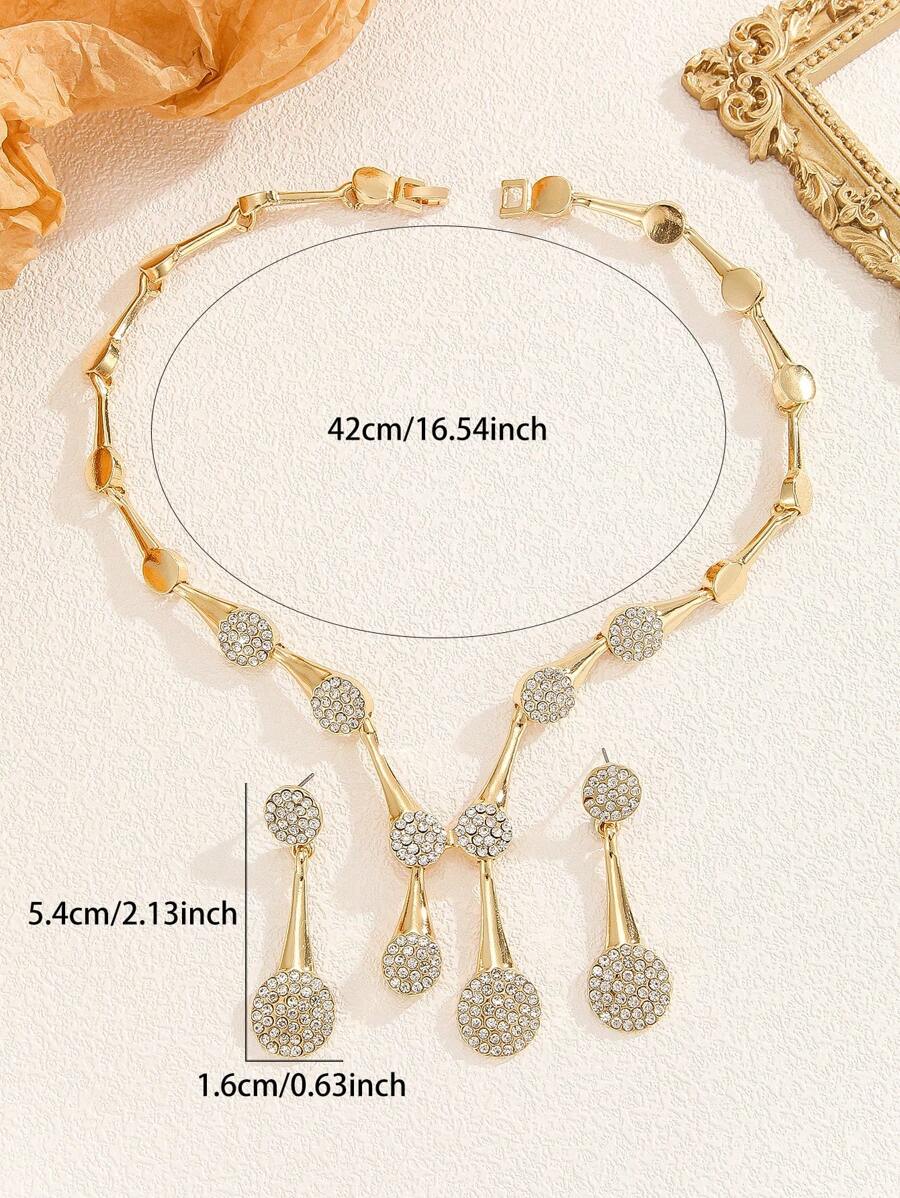SHEIN طقم مجوهرات 3 قطع مرصع بالراين ذهبي