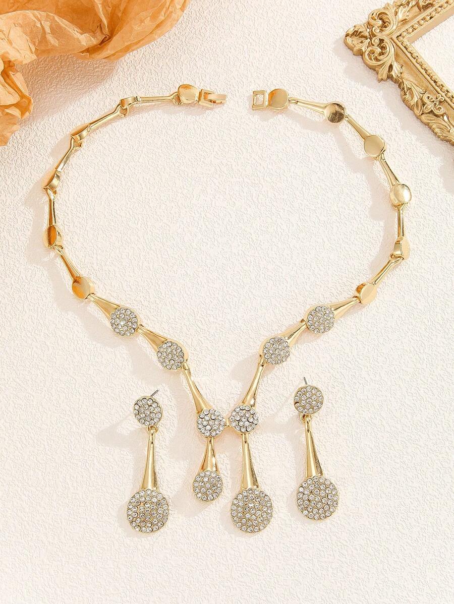 SHEIN طقم مجوهرات 3 قطع مرصع بالراين ذهبي