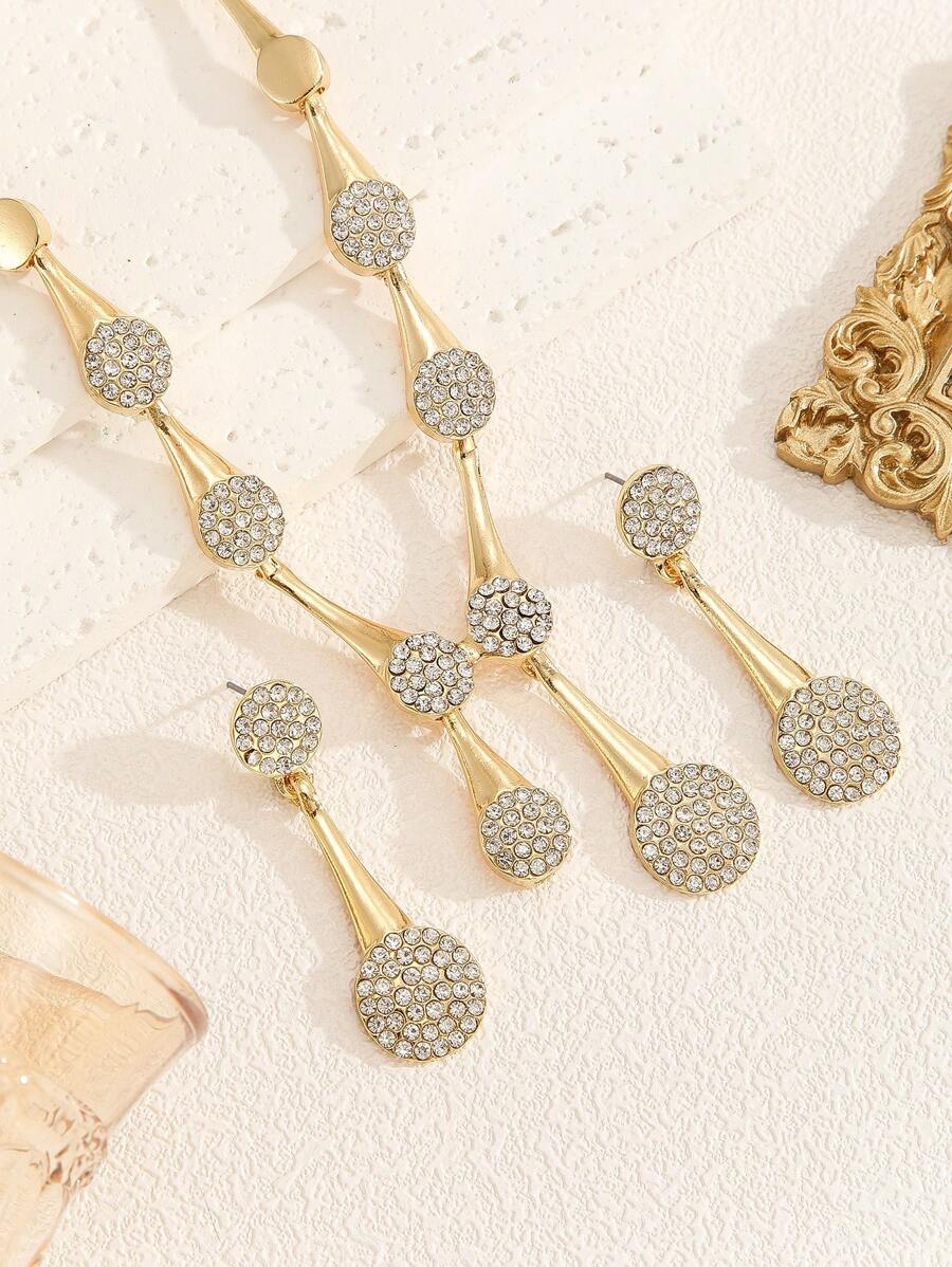 SHEIN طقم مجوهرات 3 قطع مرصع بالراين ذهبي