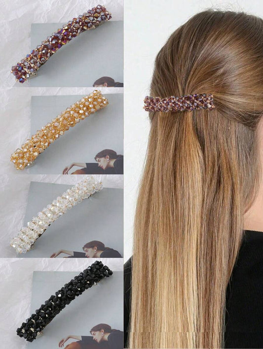 SHEIN طقم 4 قطع مشابك شعر مزينة خرز بلوري لامعة