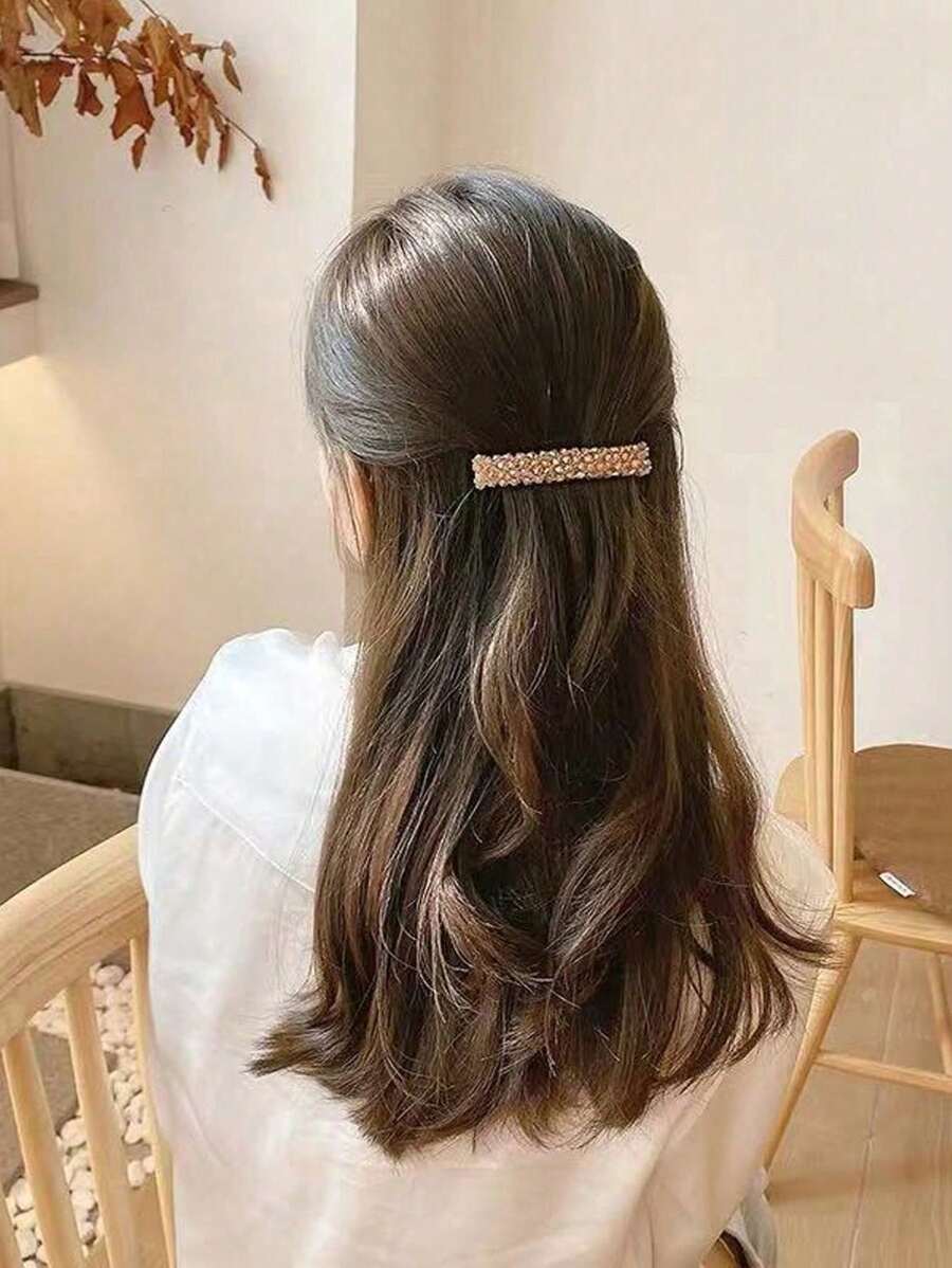 SHEIN طقم 4 قطع مشابك شعر مزينة خرز بلوري لامعة